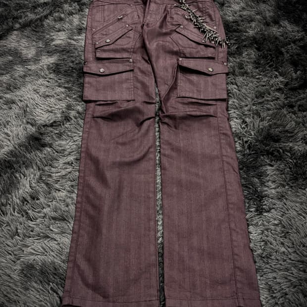 semantic Design 레드와인 스트라이프패턴 펑크st 카고팬츠