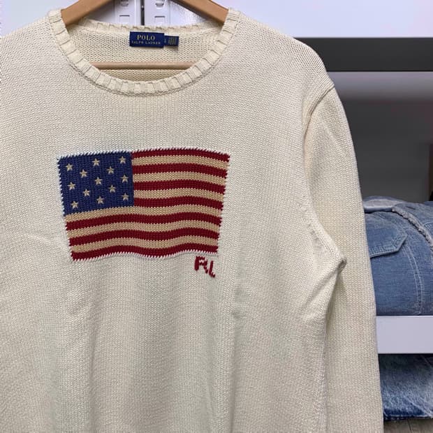 [L] 폴로 랄프로렌 성조기 자카드 니트 화이트