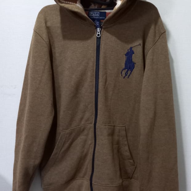 폴로 POLO 빅포니 브라운 체크 후드집업 100/L
