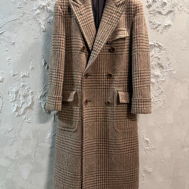 38R 폴로 랄프로렌 더블 브레스티드 트위드 코트 브라운 체크