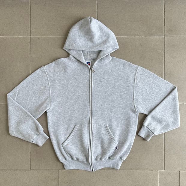 90s 빈티지 러셀 후드집업 밝은그레이 M