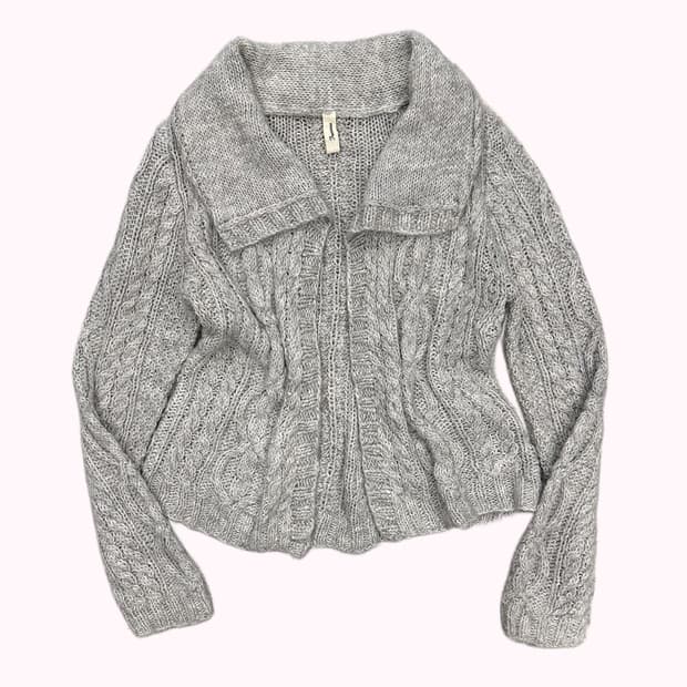 grey alpaca hairy knit cardigan