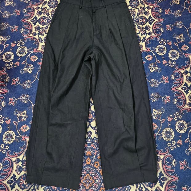 센느(SENNE) 투턱 레귤러 벌룬 블랙 팬츠 50size