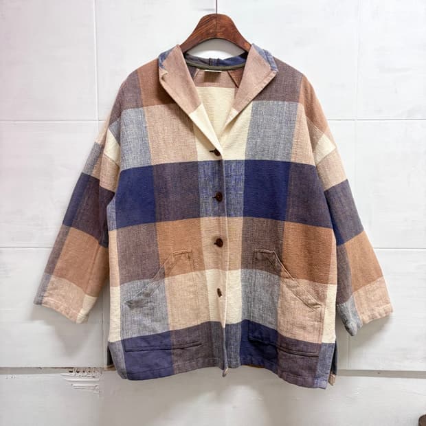 코튼 체크 오버핏 자켓 Made in INDIA