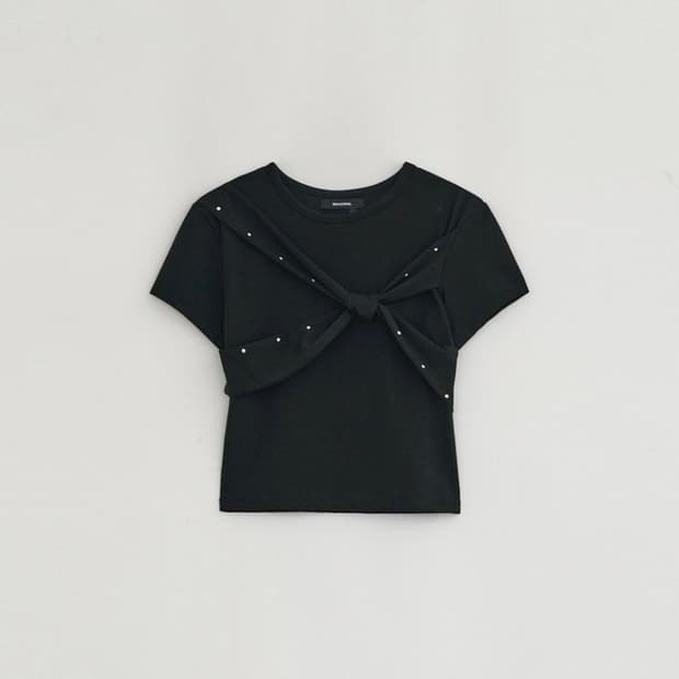 다이애그널 블랙 tie crop top