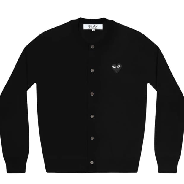 (새상품,L) 플레이 꼼데가르송 블랙 하트 니트 가디건 블랙
