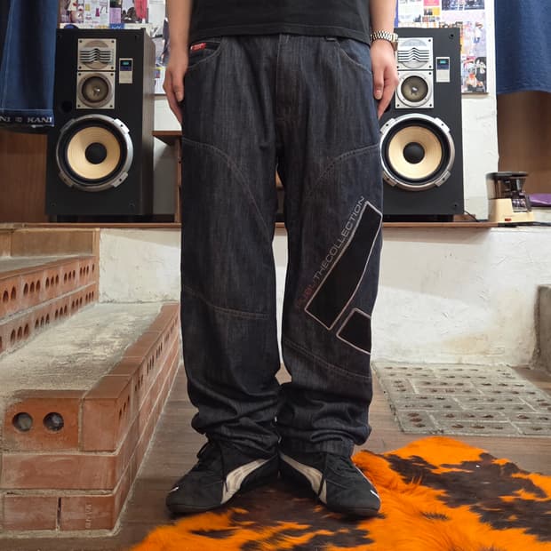 후부 올드스쿨 반밴딩 진청 절개 데님 팬츠