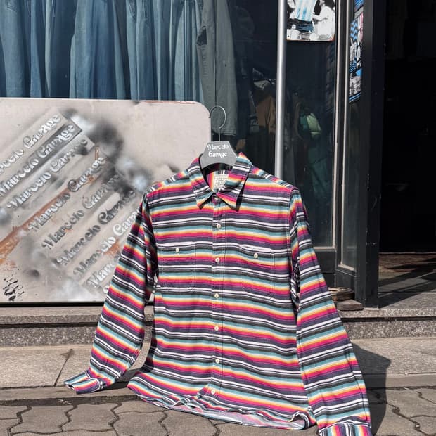 빈티지 스트라이프 패턴 플란넬 셔츠 L (607)