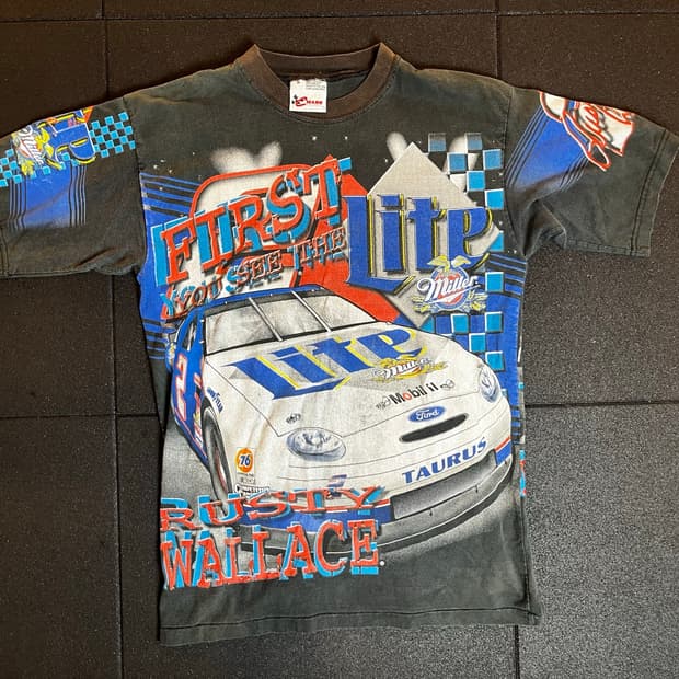90s Rusty Wallace NASCAR 올오버 프린트 셔츠