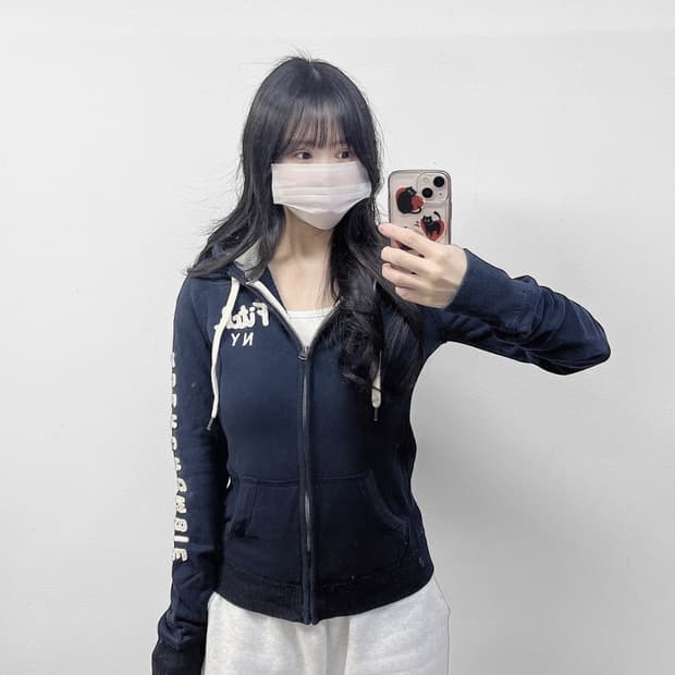 아베크롬비 피치 로고 후드집업 네이비