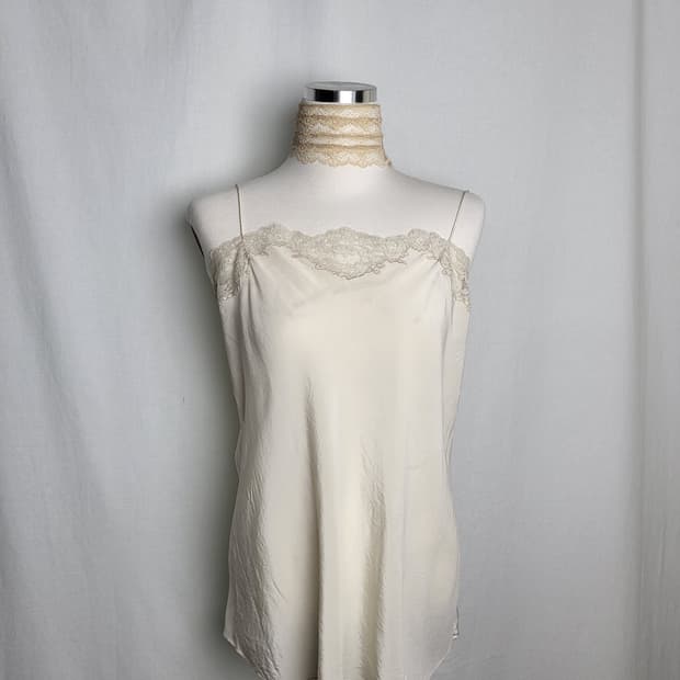빈티지 베이지 레이스 실크 슬립 탑 이너