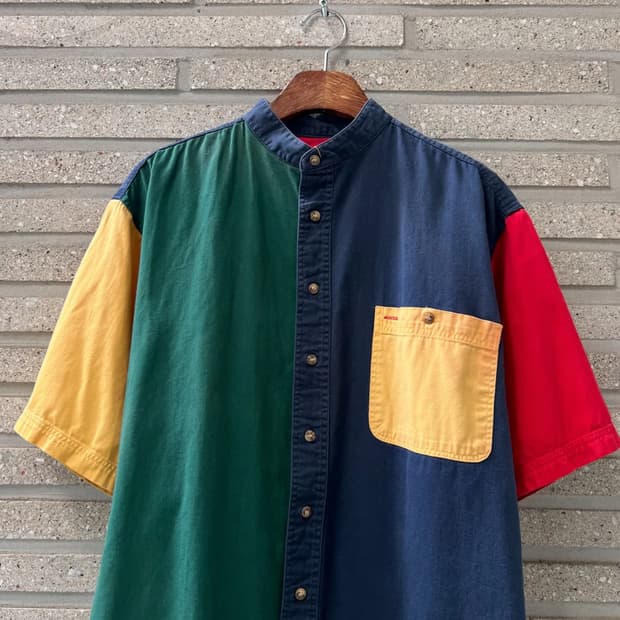 [L]90's USA 빈티지 멀티컬러 헨리넥 셔츠