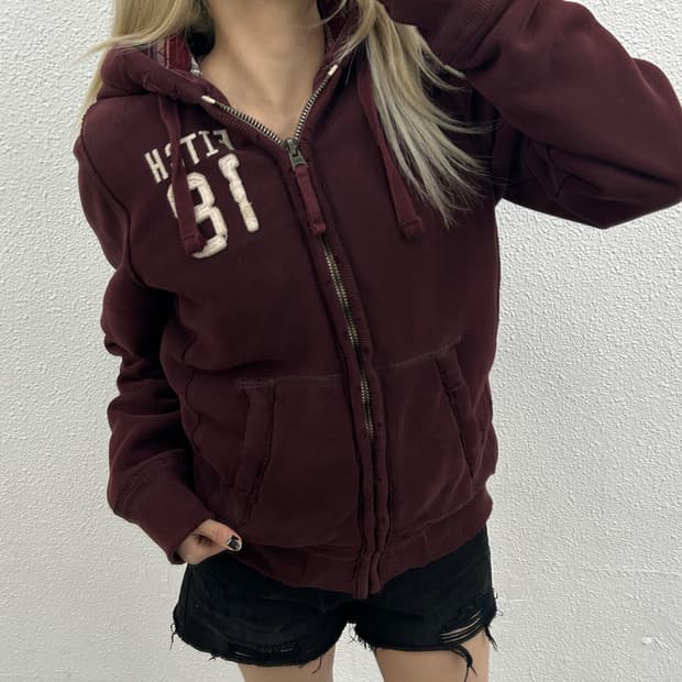 아베크롬비 패치로고 와인 후드자켓 S