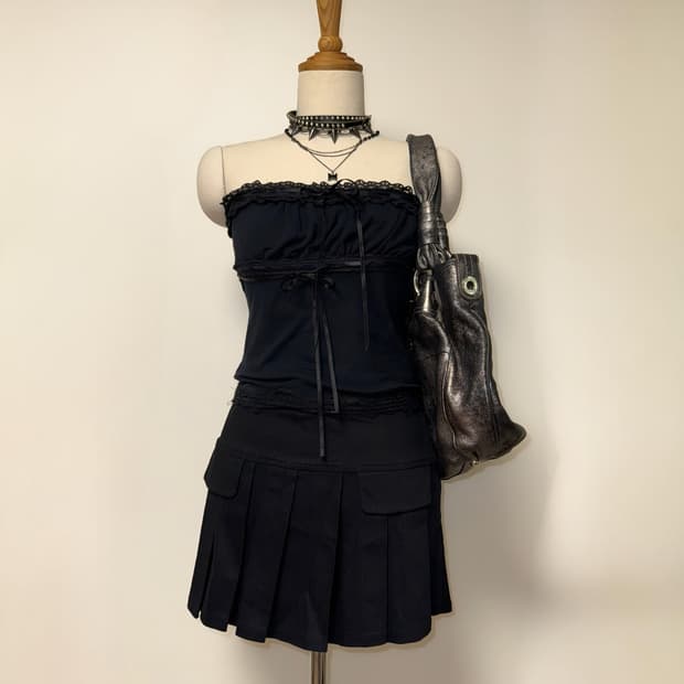 고스 레이스 리본 튜브탑