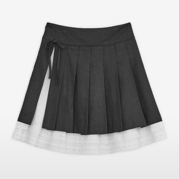 허그유어스킨 슬릿 플리츠 미디 스커트 (차콜)