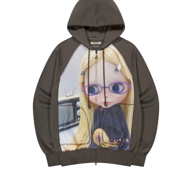 코이세이오 블라이스 브라이스 돌 그래픽 후드집업 후디 브라운
