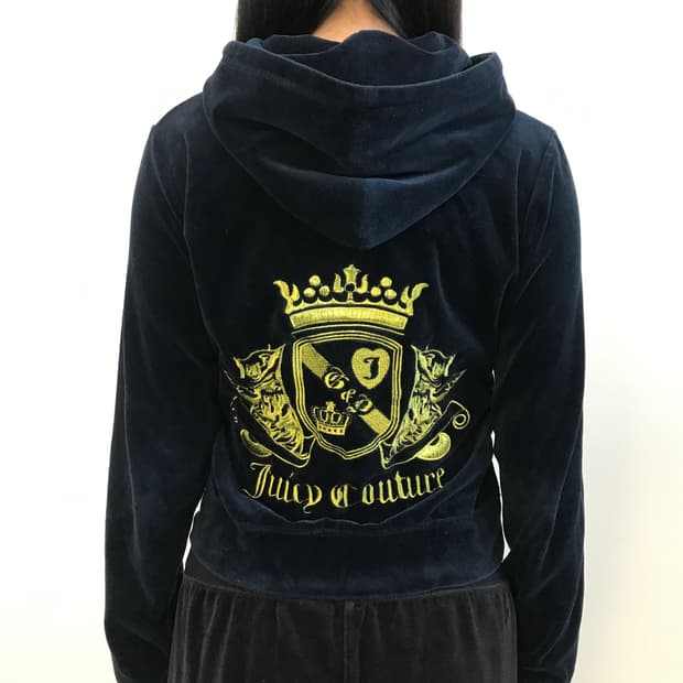 Juicy Couture Navy Velvet Zip-Up Hoodie