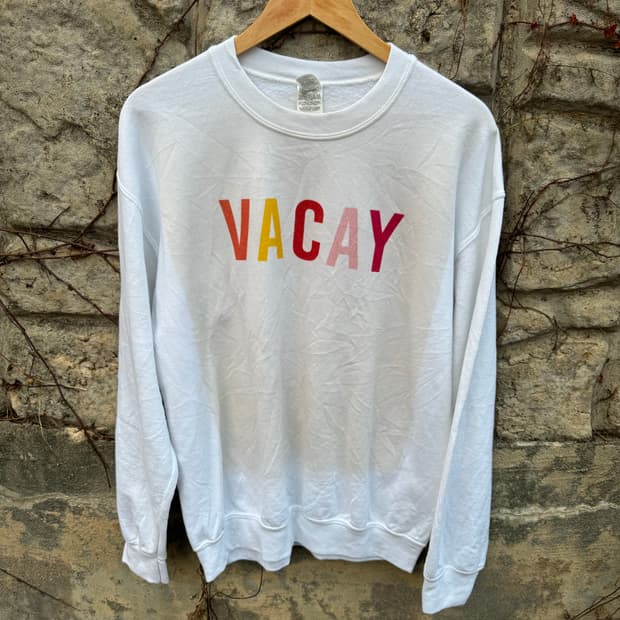00s 길단 vacay 프린팅 염색 투톤 스웻 셔츠 맨투맨 화이트 m