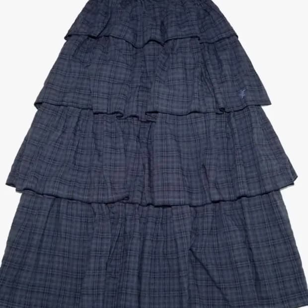 웹하우스 트위스터 체크 티어드 스커트 네이비