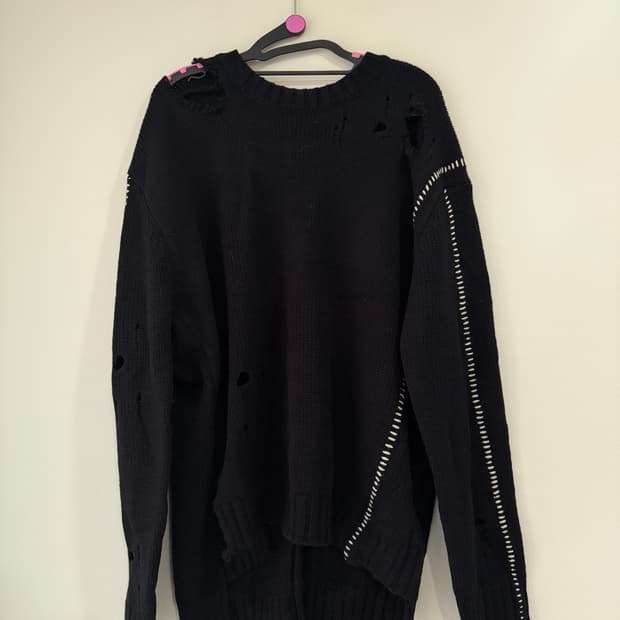 데미지 울 니트 블랙 블랙 디스트로이