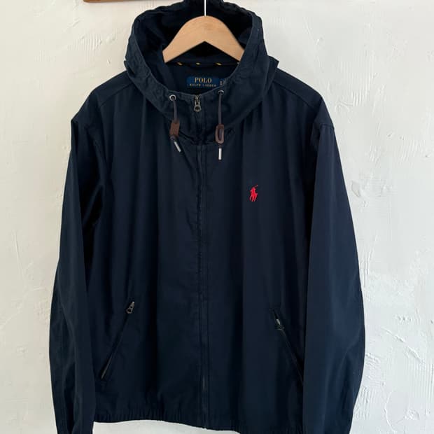 Polo 폴로랄프로렌 신형라벨 코튼 쉘 네이비 후드 자켓  ​