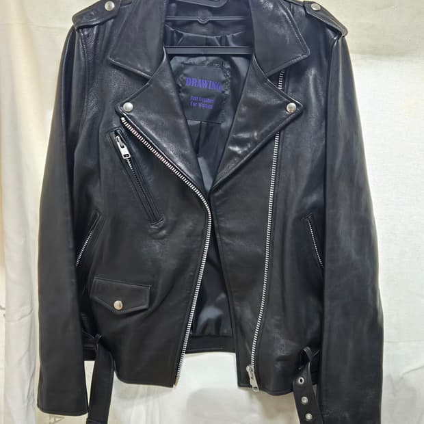 DRAWING 여성 가죽 라이더 자켓 블랙