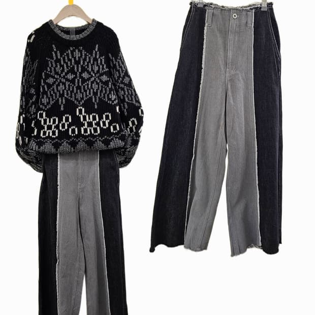 블랙&그레이 투톤 청바지