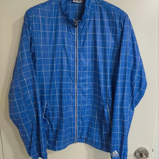 105 아디다스 스퀘어 나일론 체크 바람막이 블루