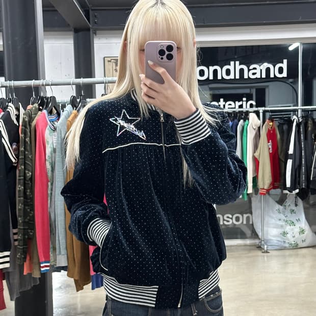 히스테릭 글래머 스팽글 별 도트 누빔 봄버 자켓