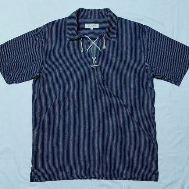 [L] Milk Bar Denim Lime 인디고 히코리 레이스업 셔츠