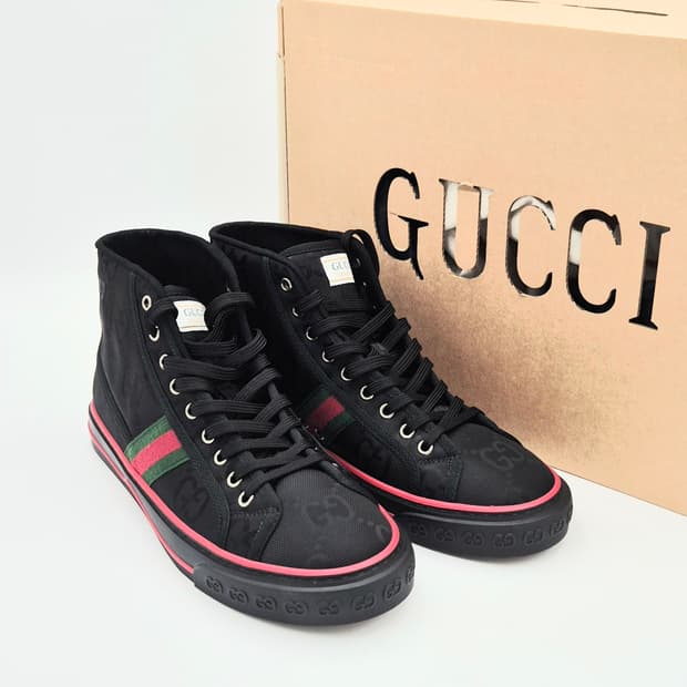 구찌 1977 GG 자카드 웹 스트라이프 하이탑 스니커즈