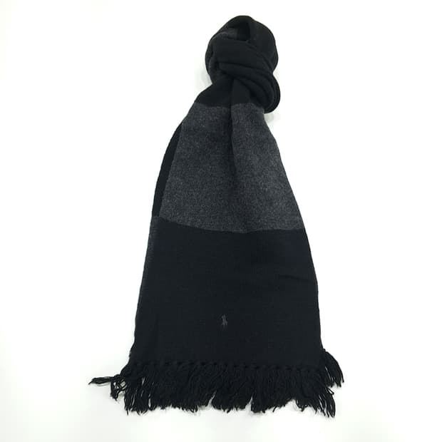 MX304 폴로 랄프로렌 블랙 그레이 투톤 램스울 니트 목도리 머플러