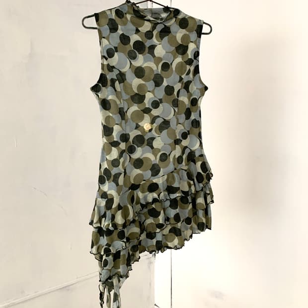 Abstract dot asymmetric ruffle dress