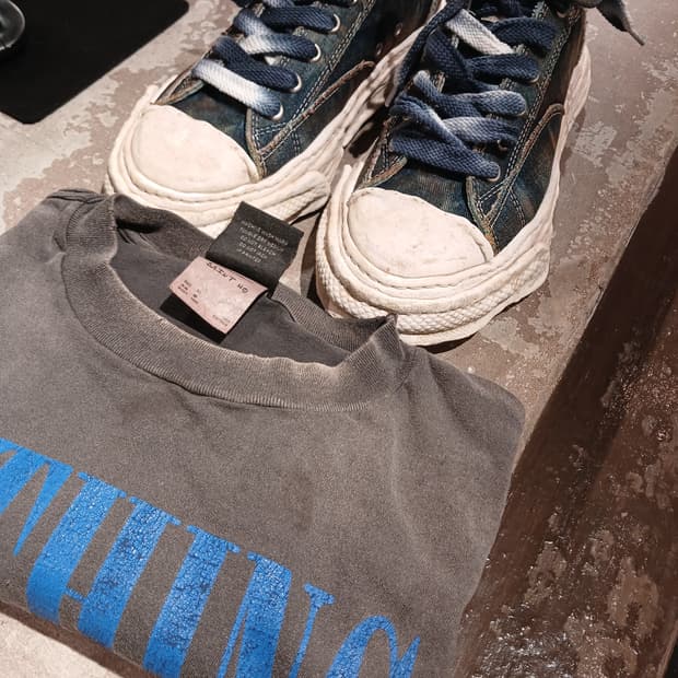 메종 미하라 야스히로 베이커 OG 솔 워시드 데님 로우탑 스니커즈 블루