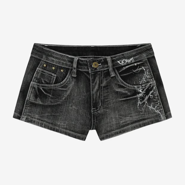 길라아카이브 TATTOOED GRAPHIC DENIM SHORTS_GRE