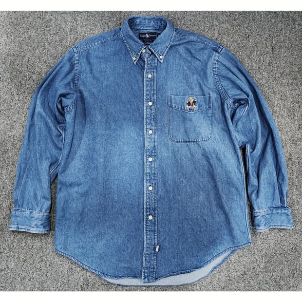 폴로 랄프로렌 90s 베어 자수 데님 셔츠 M