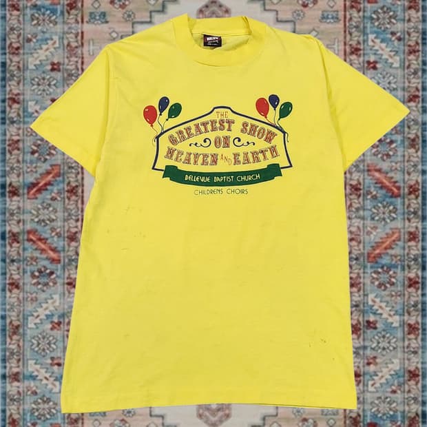 90s Made in USA 빈티지 그래픽 옐로우 티셔츠 M