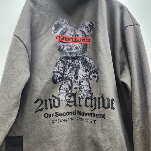 세컨아카이브 아트 곰돌이 후드티 2XL