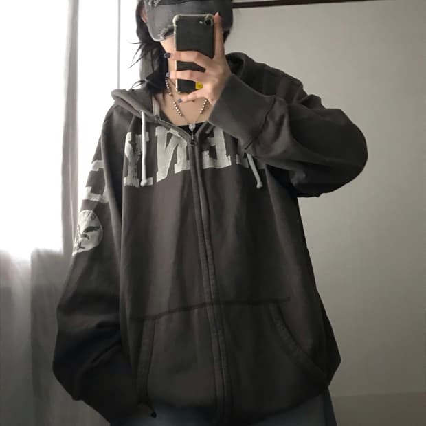 아메리칸이글 브라운 오버핏 후드집업