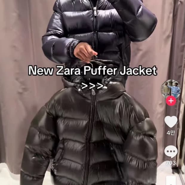 뭉클레어맛 자라 페더 워터프루프 유광 패딩 L