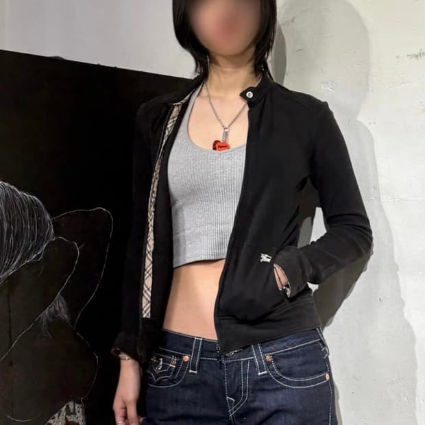 버버리 블랙 넥 카라 포인트 블랙 져지 집업 38