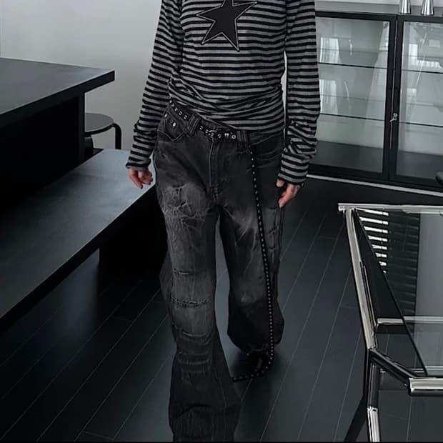 크렉 워싱 데님 팬츠 M (새상품)