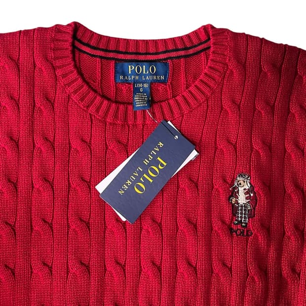 (새상품)폴로 랄프로렌 베어 케이블 니트 레드