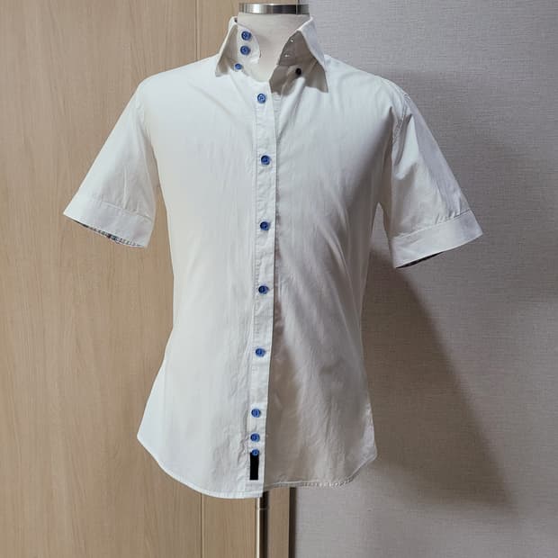 지이크 SIEG 남자 넥 투버튼 반팔 셔츠 100 화이트