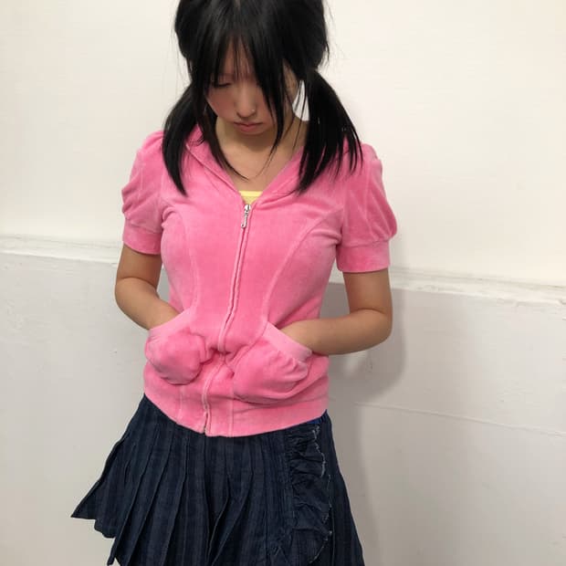 F Juicy Couture 쥬시 핑크 테리 반팔 후드집업