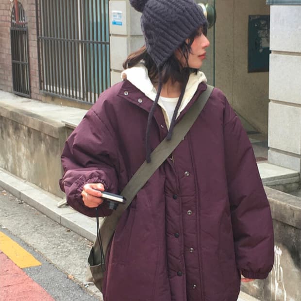 데일리쥬 큐랄 오버핏 스트링 누빔 패딩 점퍼