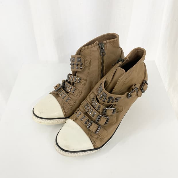 Multi-Studded Buckle Wedge Sneakers
