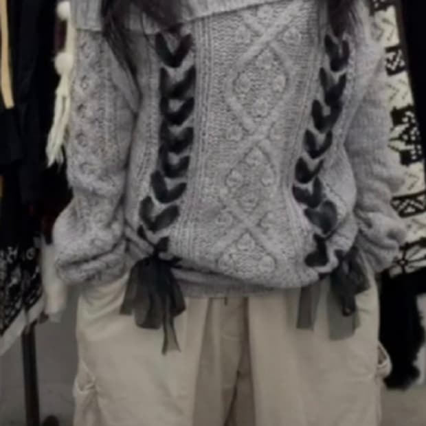 리본 오프숄더 롱니트 원피스