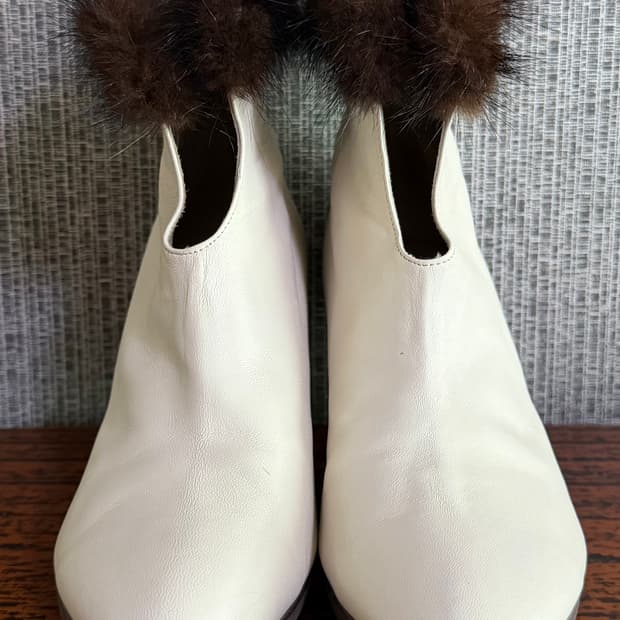 엘칸토 밍크털 아이보리 가죽 앵클 부츠 부티 신발 구두 235
