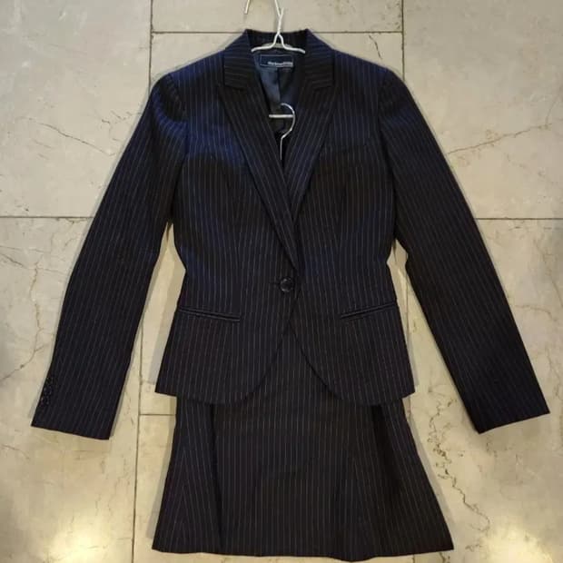 일본 빈티지 여성수트 여성슈트 블랙 스트라이프 셋업 XS